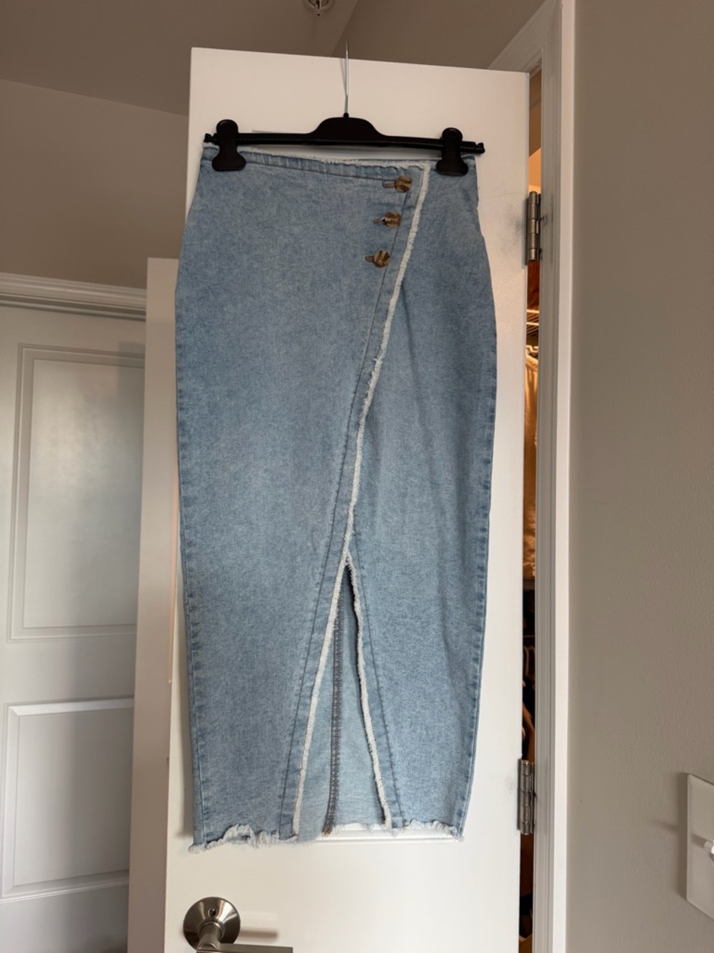 Sincerely Jules Light Blue Denim Wrap Pencil Skirt